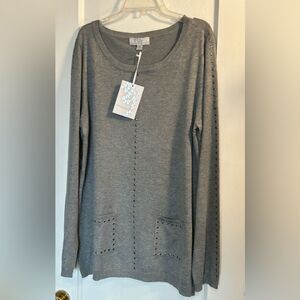 Carolyn Taylor Heather Grey Long Sleeve Knit XL NWT Embellished Pockets